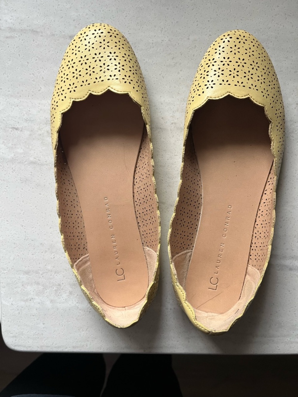 LC Lauren Conrad Lemon Yellow Perforated Scallop Ballet Flats
